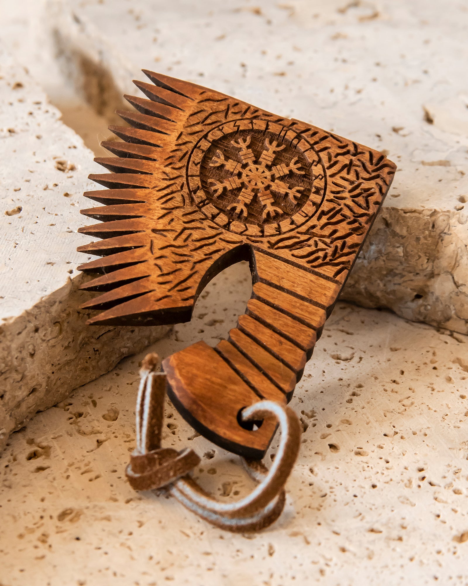 HAND CARVED BEARD COMB - AXE