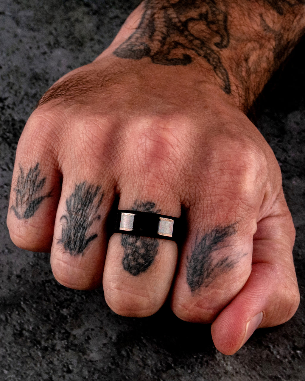 BLACK RING WITH RED RUNES