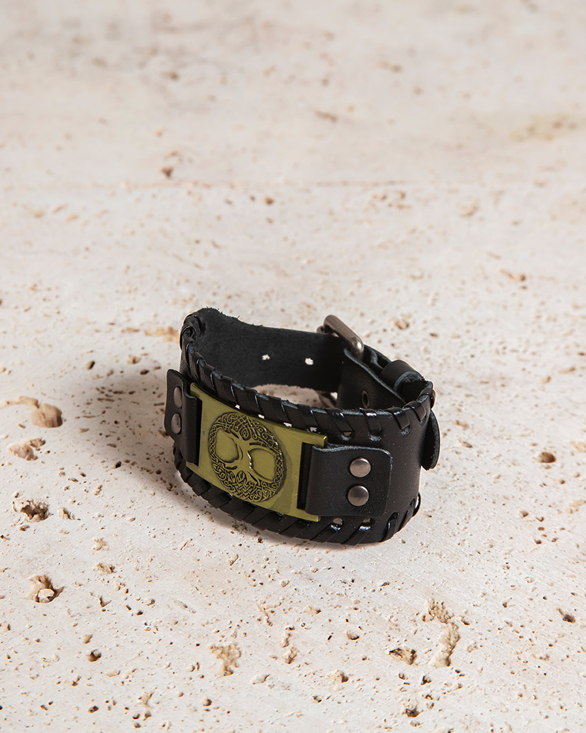 LEATHER CUFF WITH YGGDRASIL PLATE