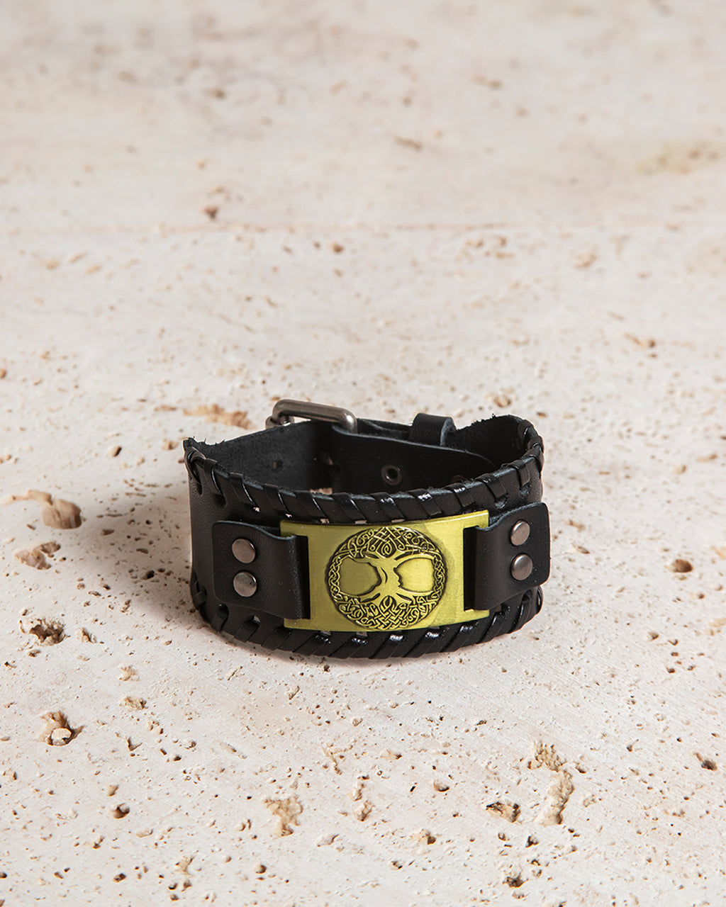 LEATHER CUFF WITH YGGDRASIL PLATE