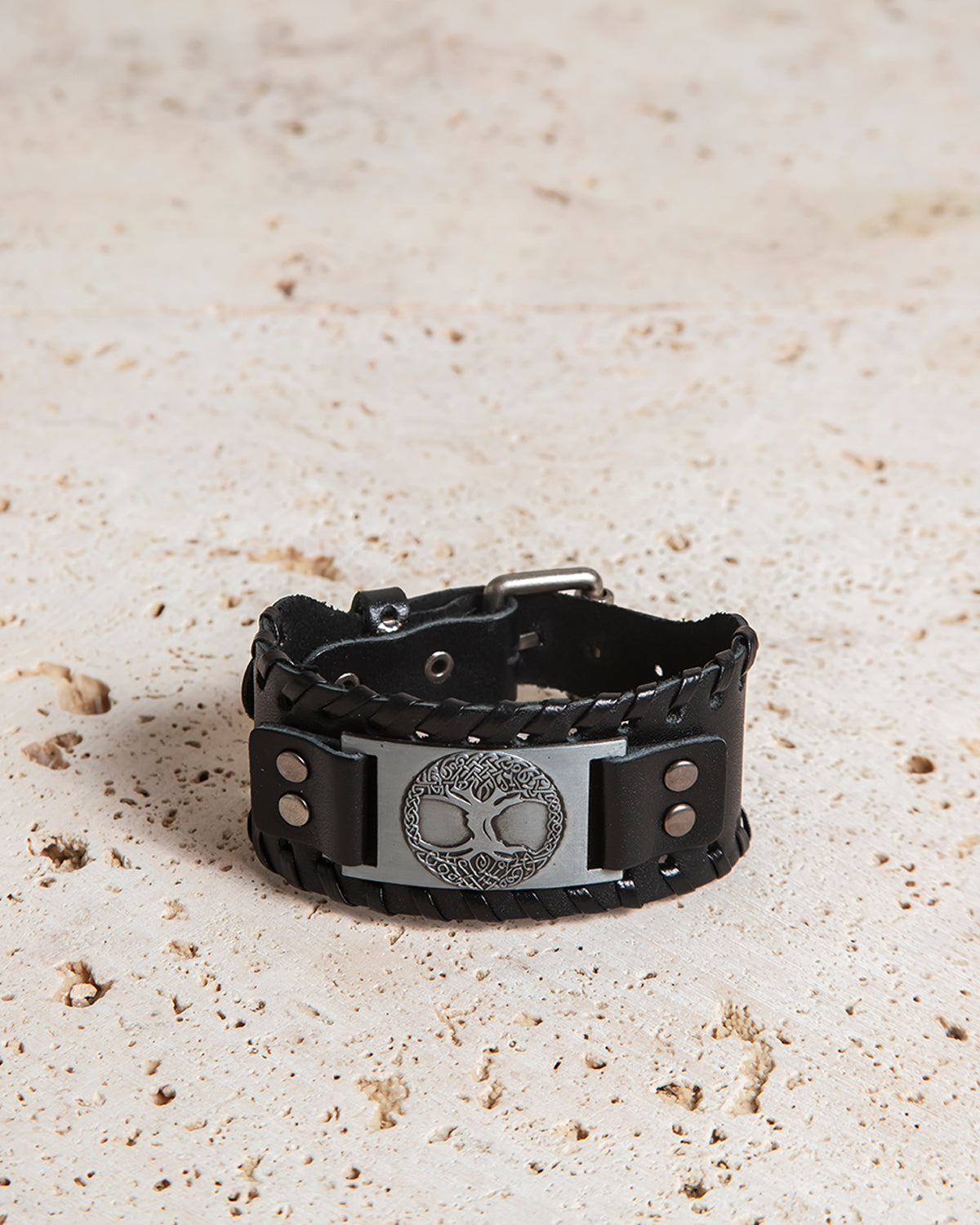 LEATHER CUFF WITH YGGDRASIL PLATE