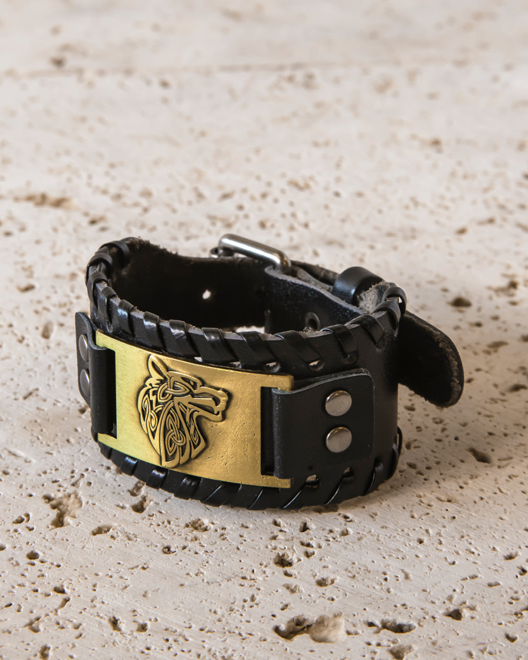 LEATHER CUFF WITH FENRIR PLATE