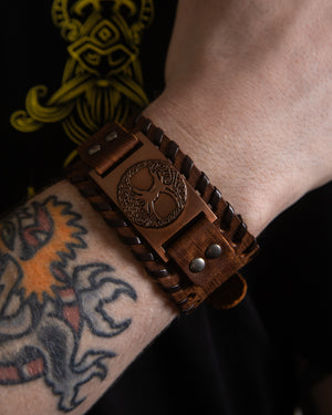 LEATHER CUFF WITH YGGDRASIL PLATE