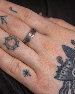 RUNES CUT STAINLESS STEEL RING