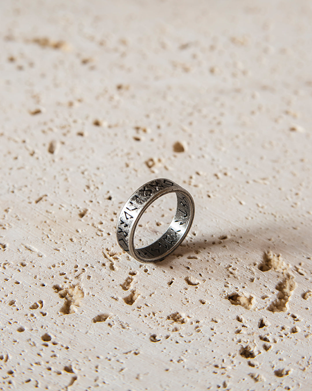 RUNES CUT STAINLESS STEEL RING