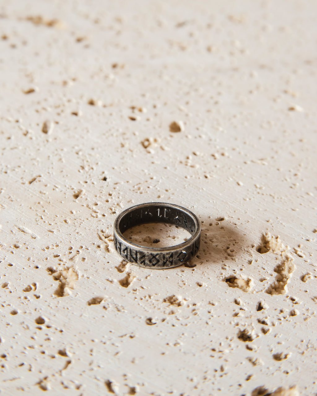 RUNES CUT STAINLESS STEEL RING