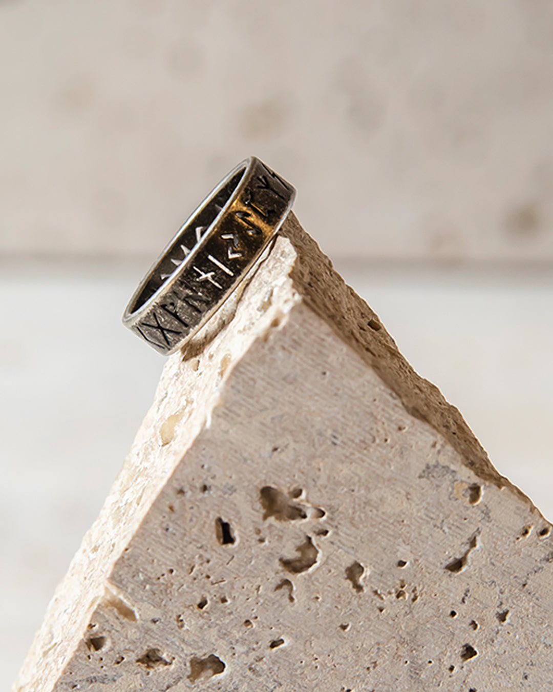 RUNES CUT STAINLESS STEEL RING