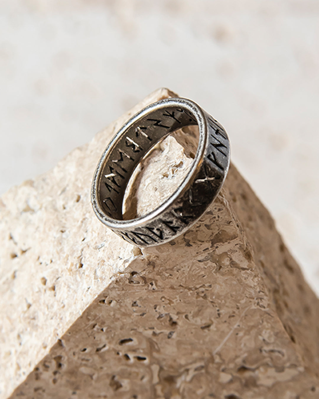 RUNES CUT STAINLESS STEEL RING