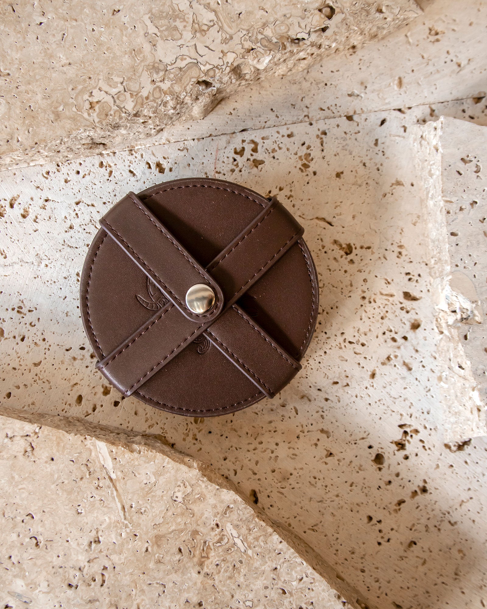 BROWN LEATHER COASTERS - SET OF 4