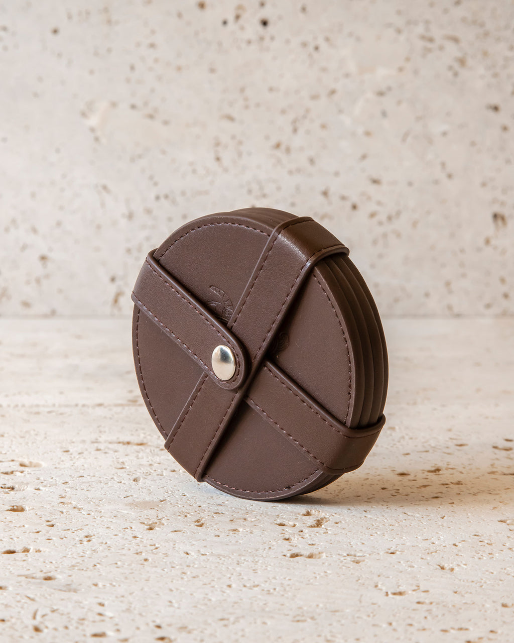 BROWN LEATHER COASTERS - SET OF 4