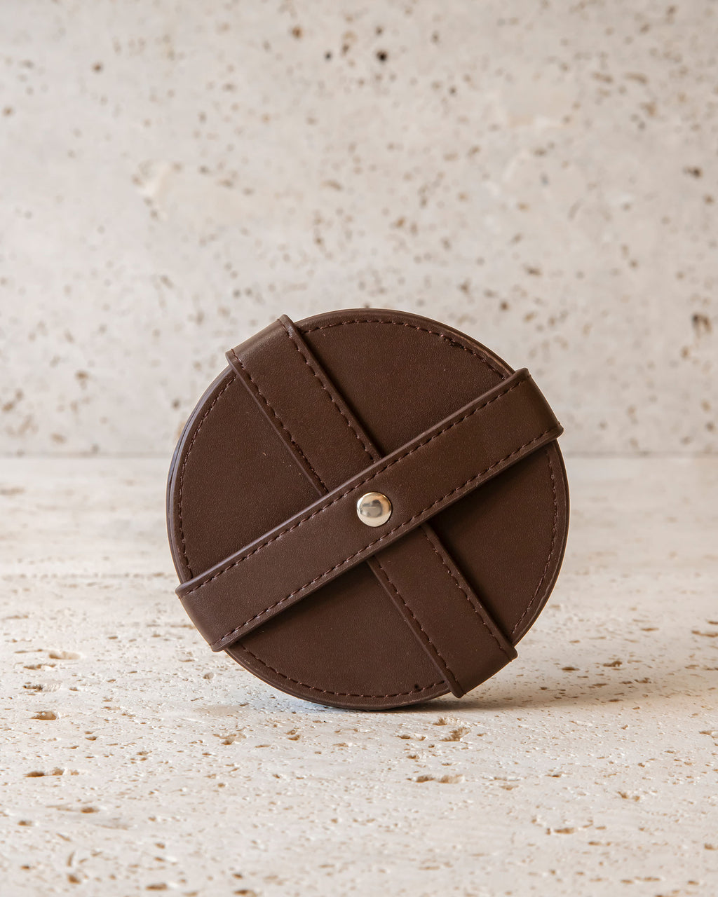 BROWN LEATHER COASTERS - SET OF 4