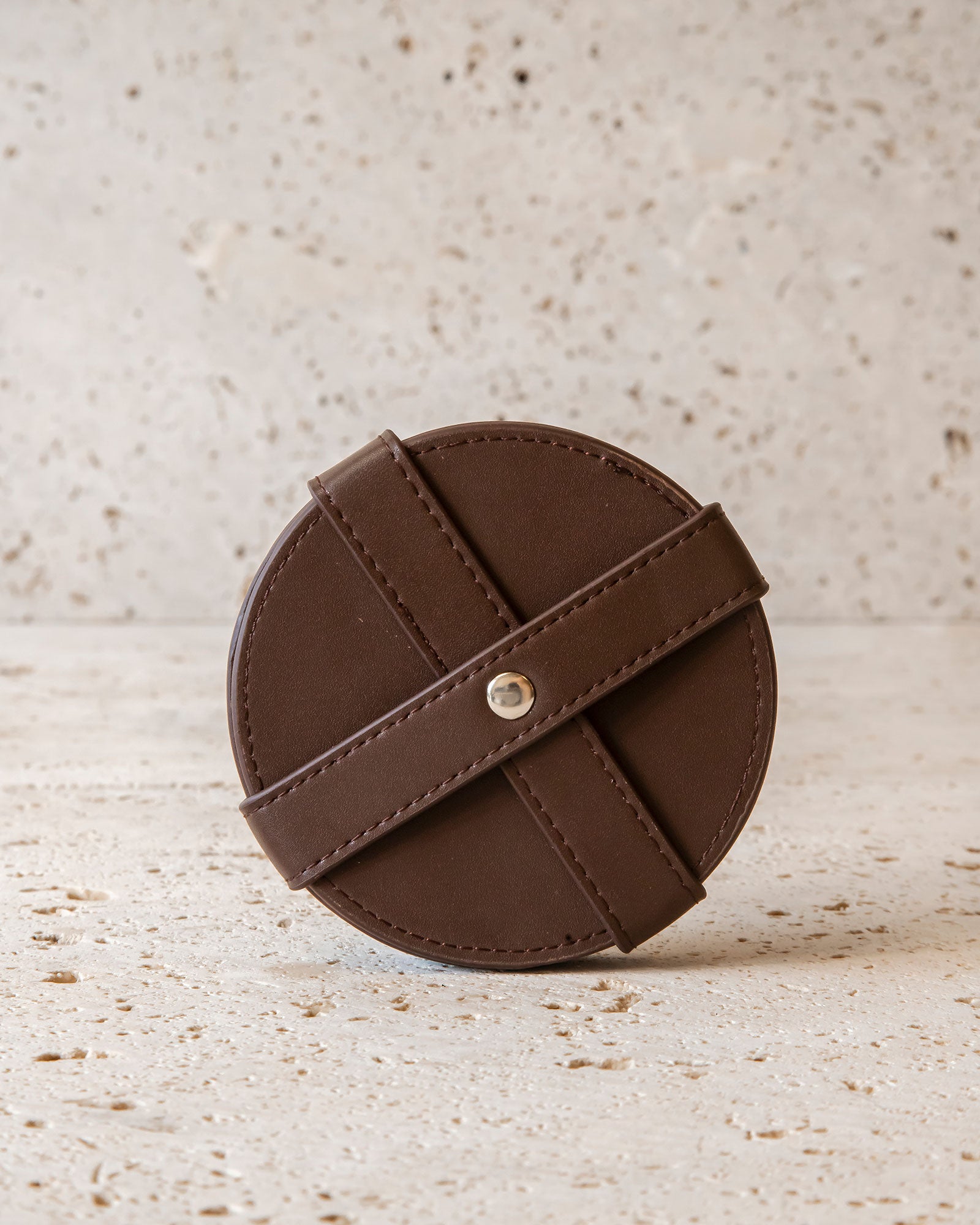 BROWN LEATHER COASTERS - SET OF 4