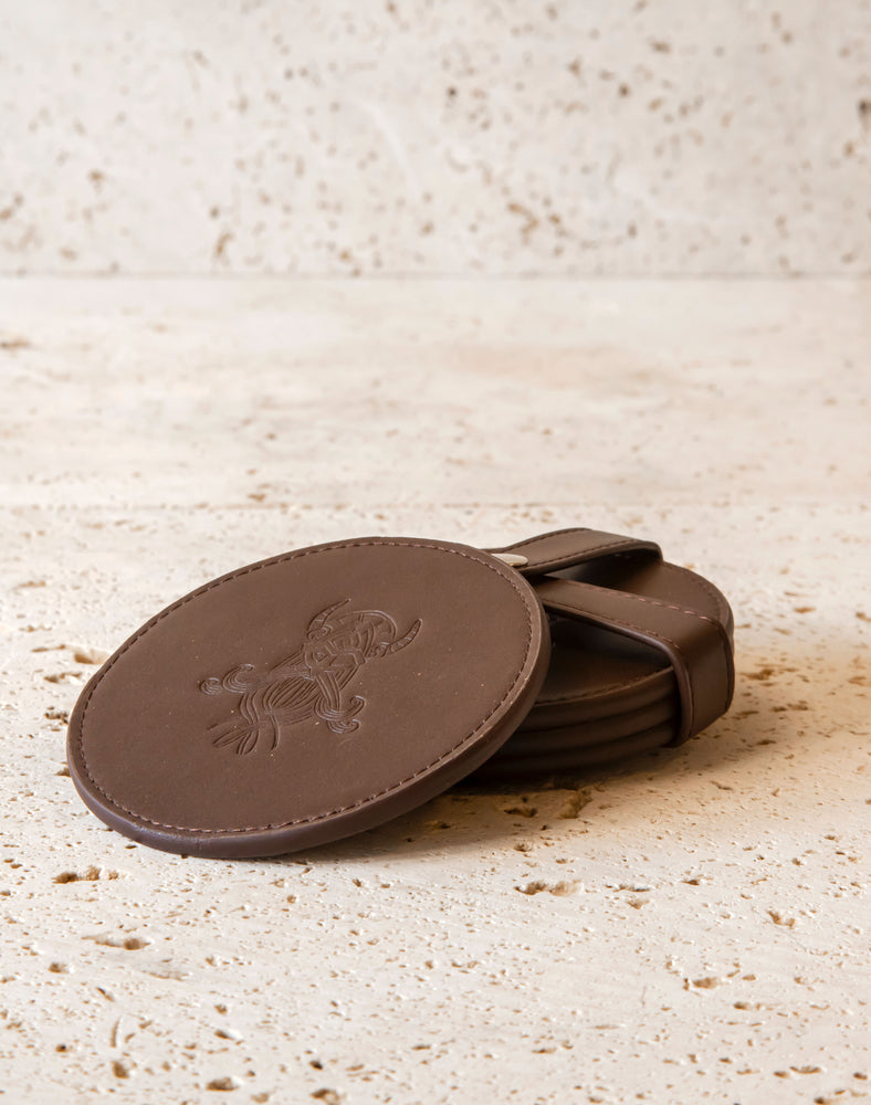 BROWN LEATHER COASTERS - SET OF 4