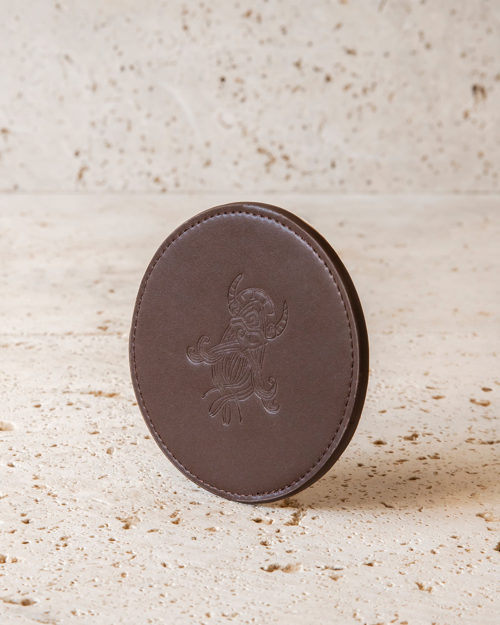 BROWN LEATHER COASTERS - SET OF 4