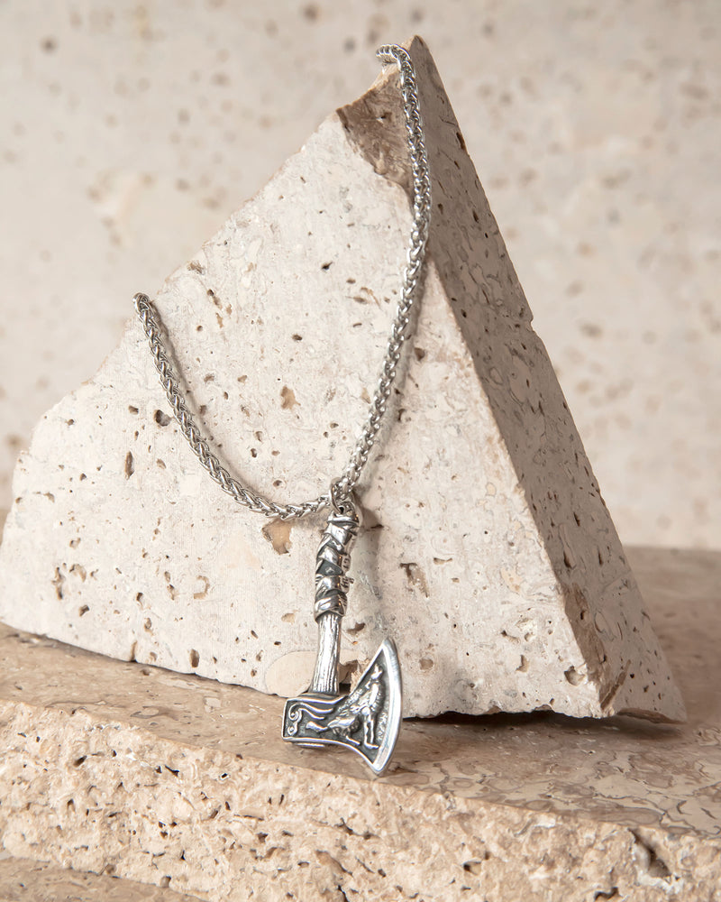 CELTIC WOLF HERON AXE NECKLACE – Viking Mode - Main Image