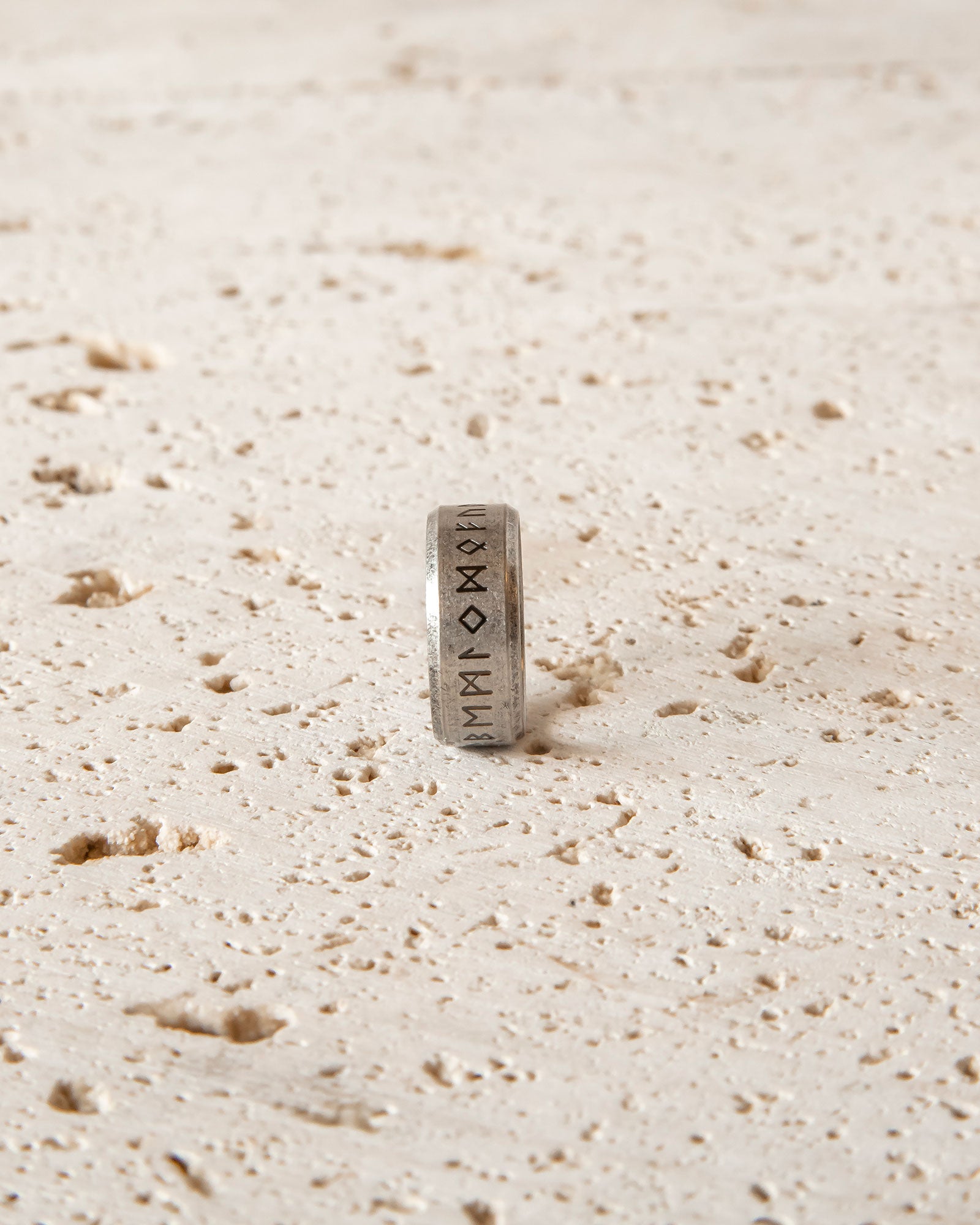 RUNES METALLIC STAINLESS STEEL RING