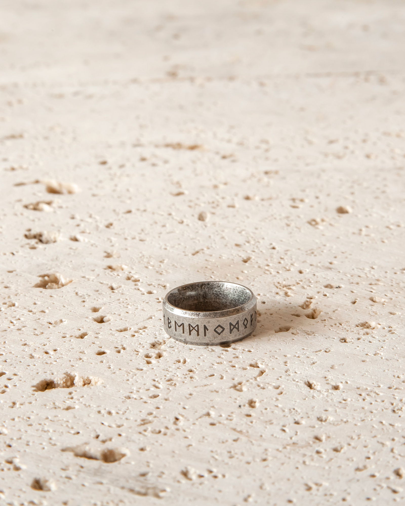 RUNES METALLIC STAINLESS STEEL RING