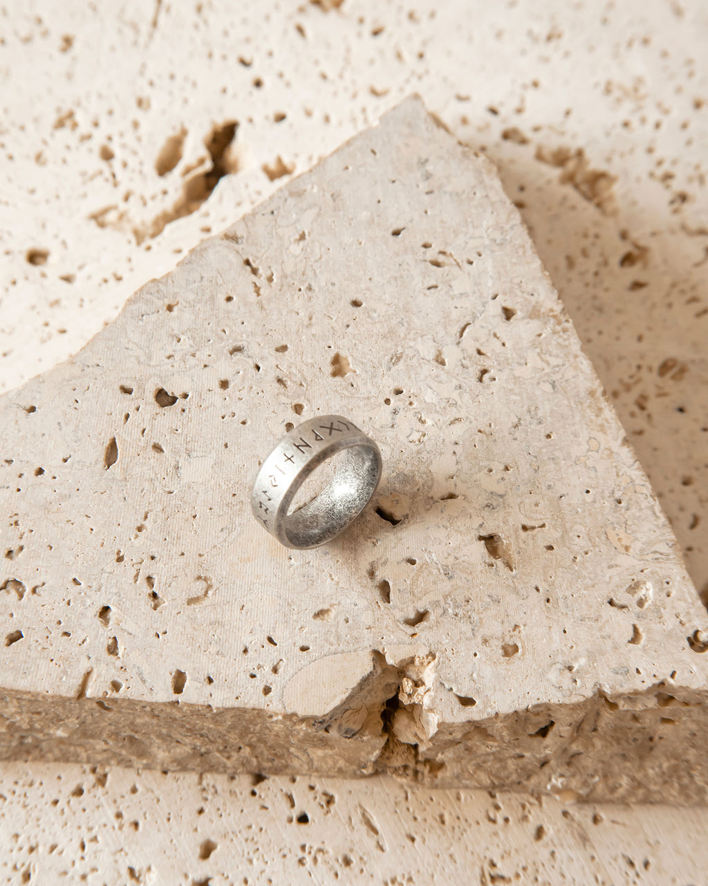 RUNES METALLIC STAINLESS STEEL RING