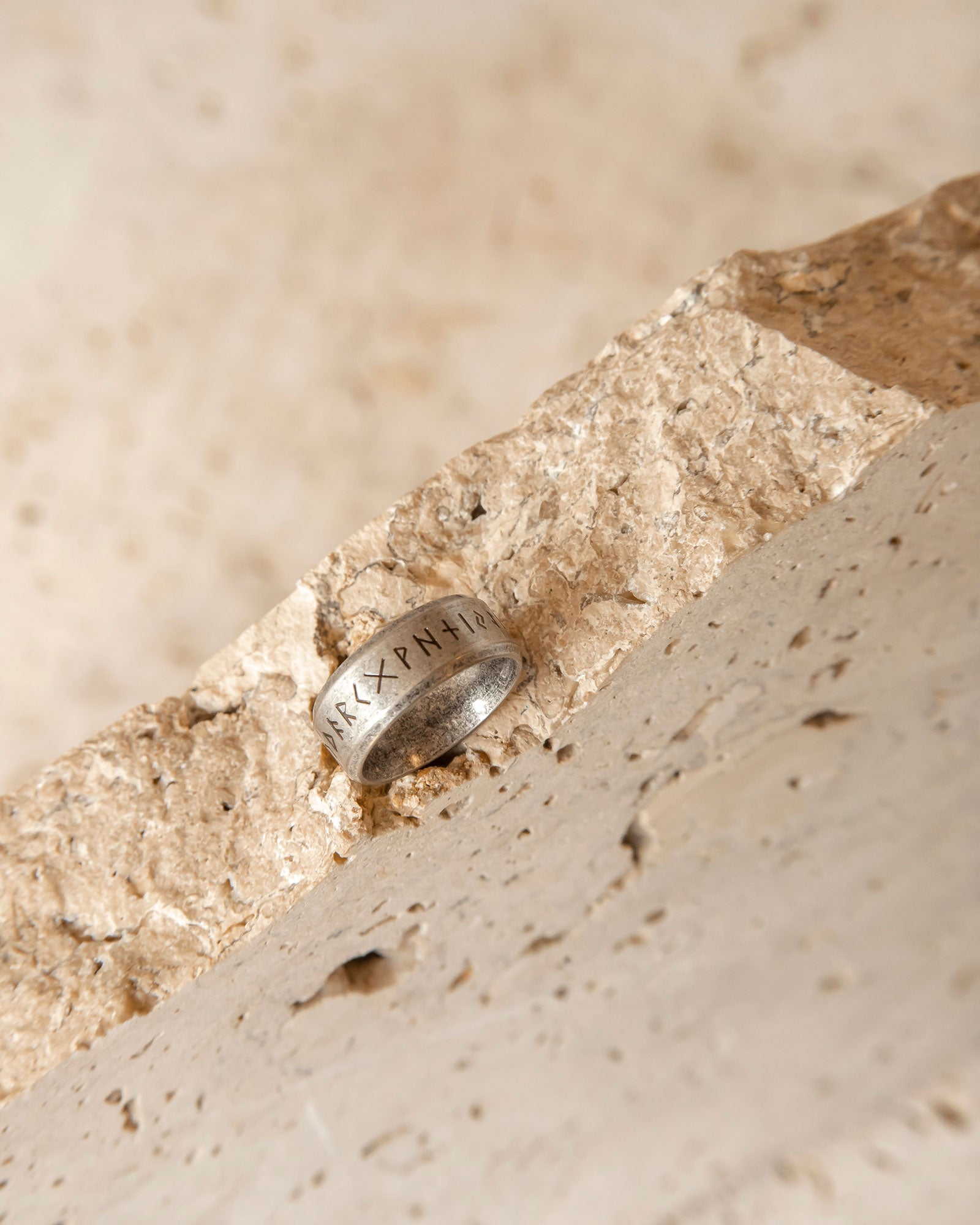 RUNES METALLIC STAINLESS STEEL RING