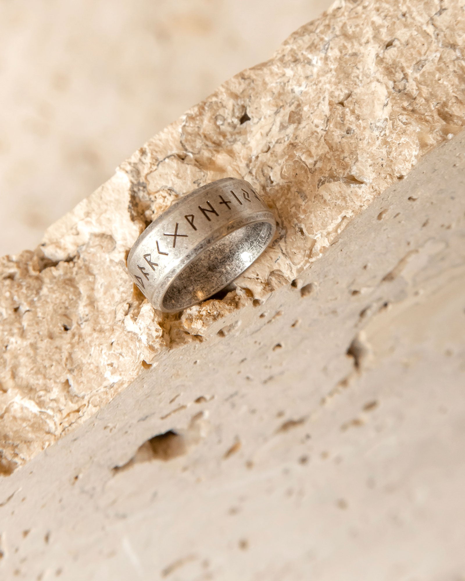RUNES METALLIC STAINLESS STEEL RING