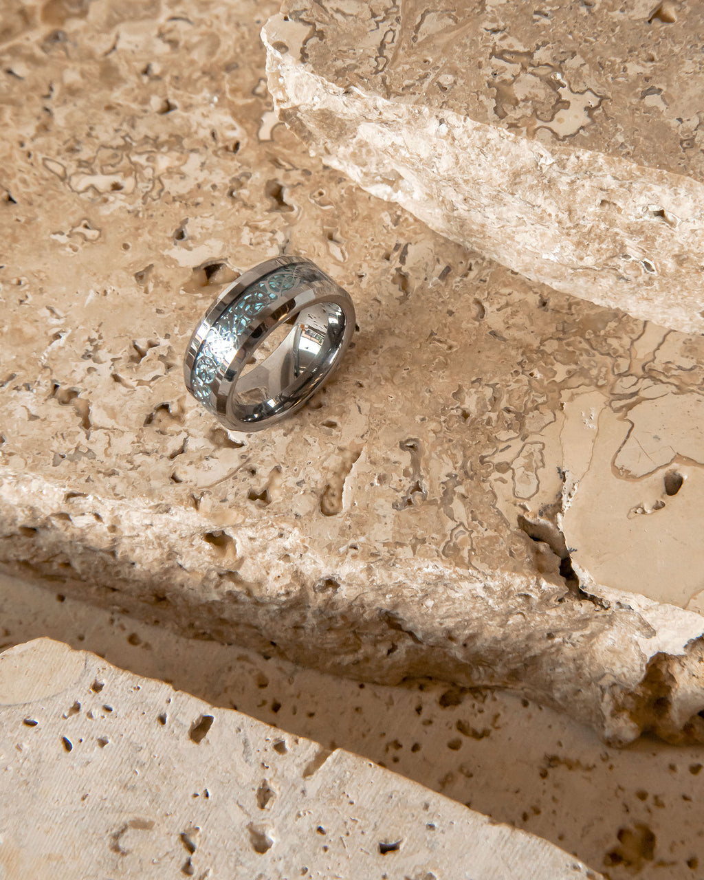 SILVER AND BLUE TUNGSTEN RING