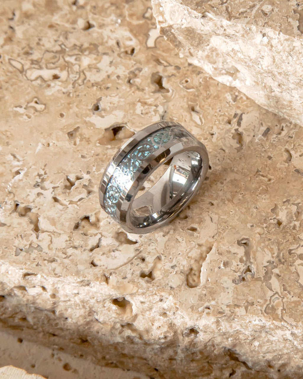 SILVER AND BLUE TUNGSTEN RING