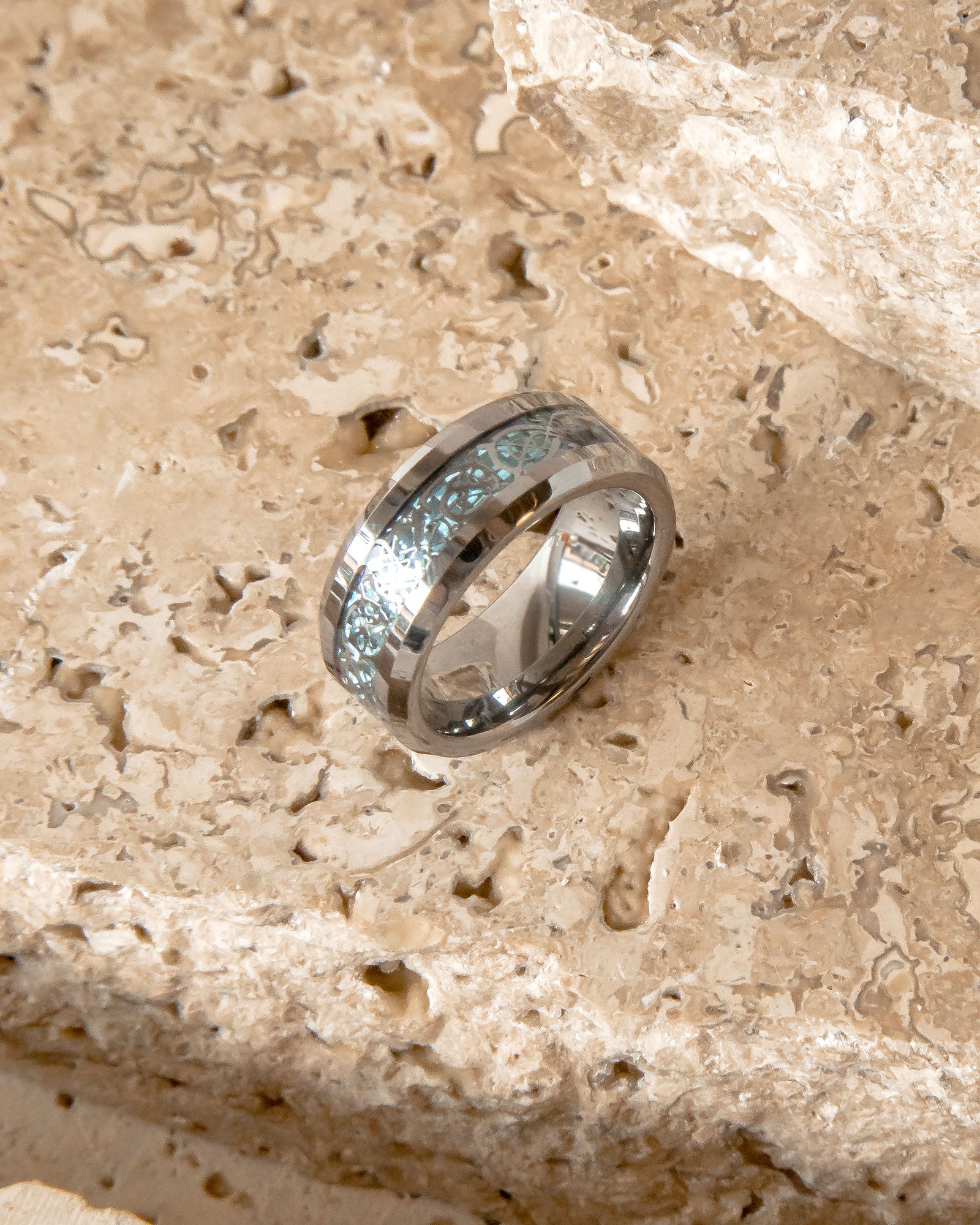 SILVER AND BLUE TUNGSTEN RING