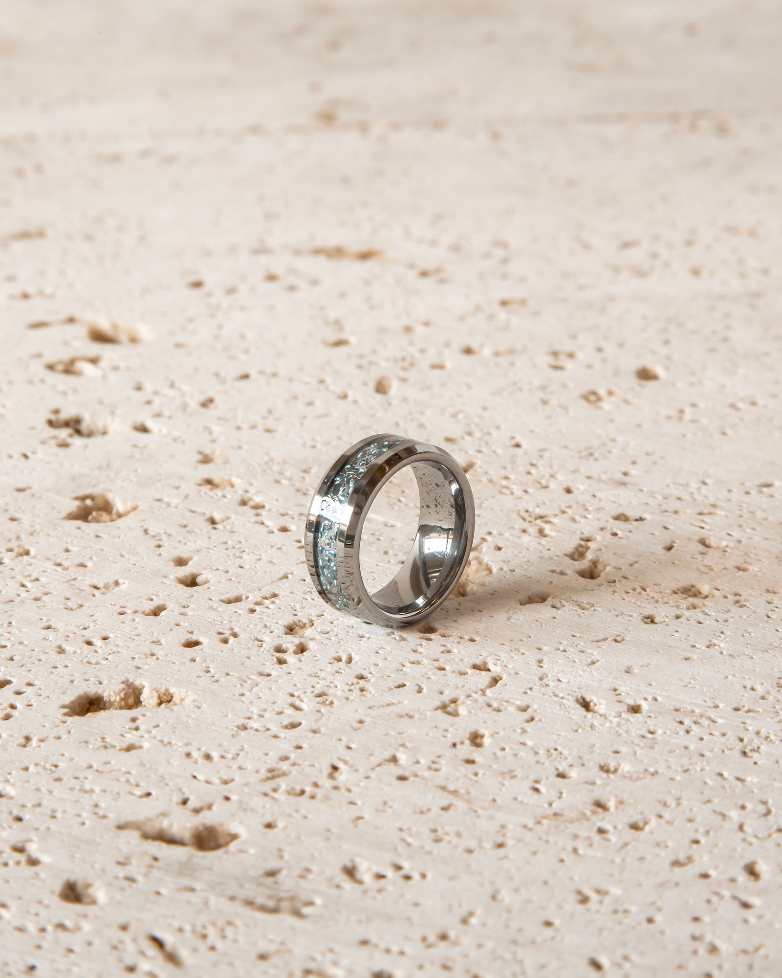 SILVER AND BLUE TUNGSTEN RING