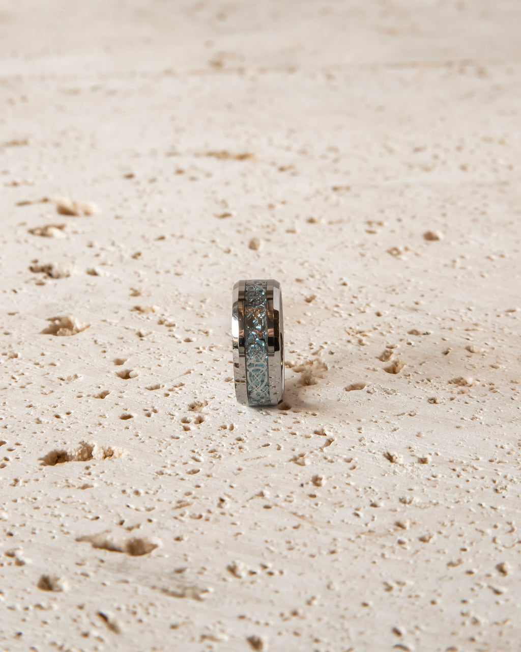 SILVER AND BLUE TUNGSTEN RING