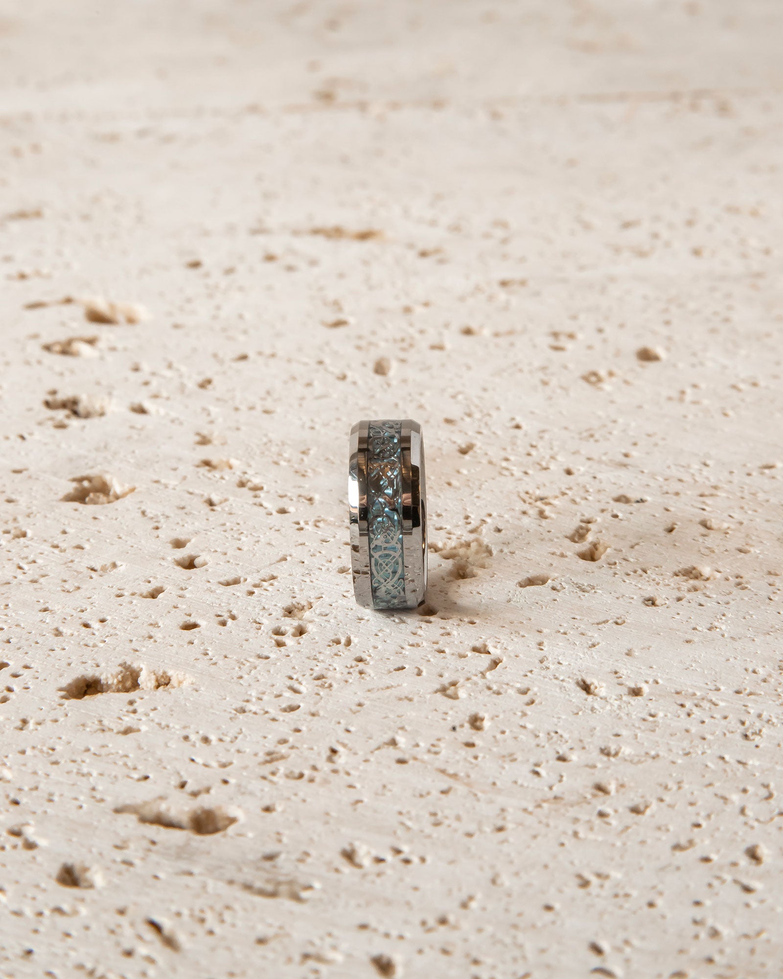 SILVER AND BLUE TUNGSTEN RING