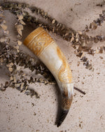 HAND CARVED DRINKING HORN & STAND - MJØLNER