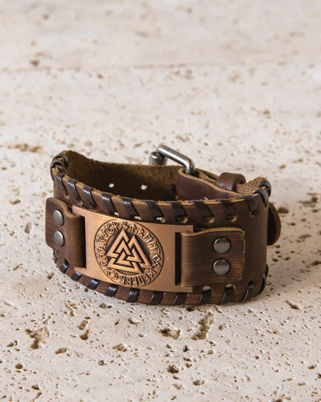 LEATHER CUFF WITH VALKNUT PLATE