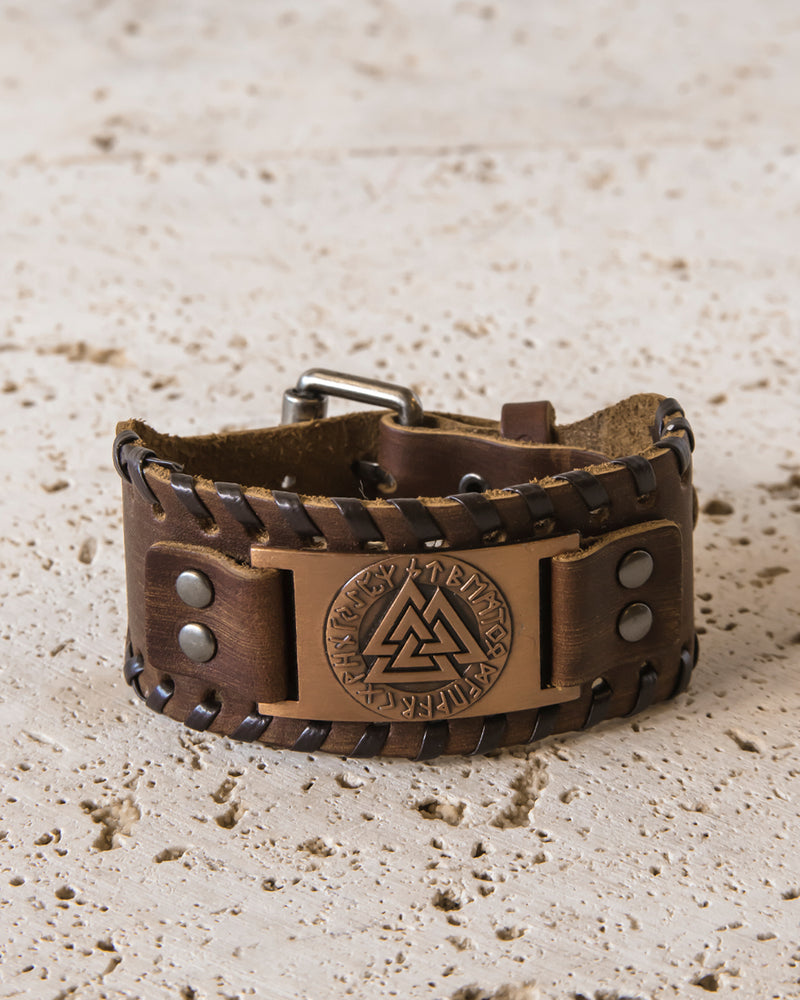 LEATHER CUFF WITH VALKNUT PLATE