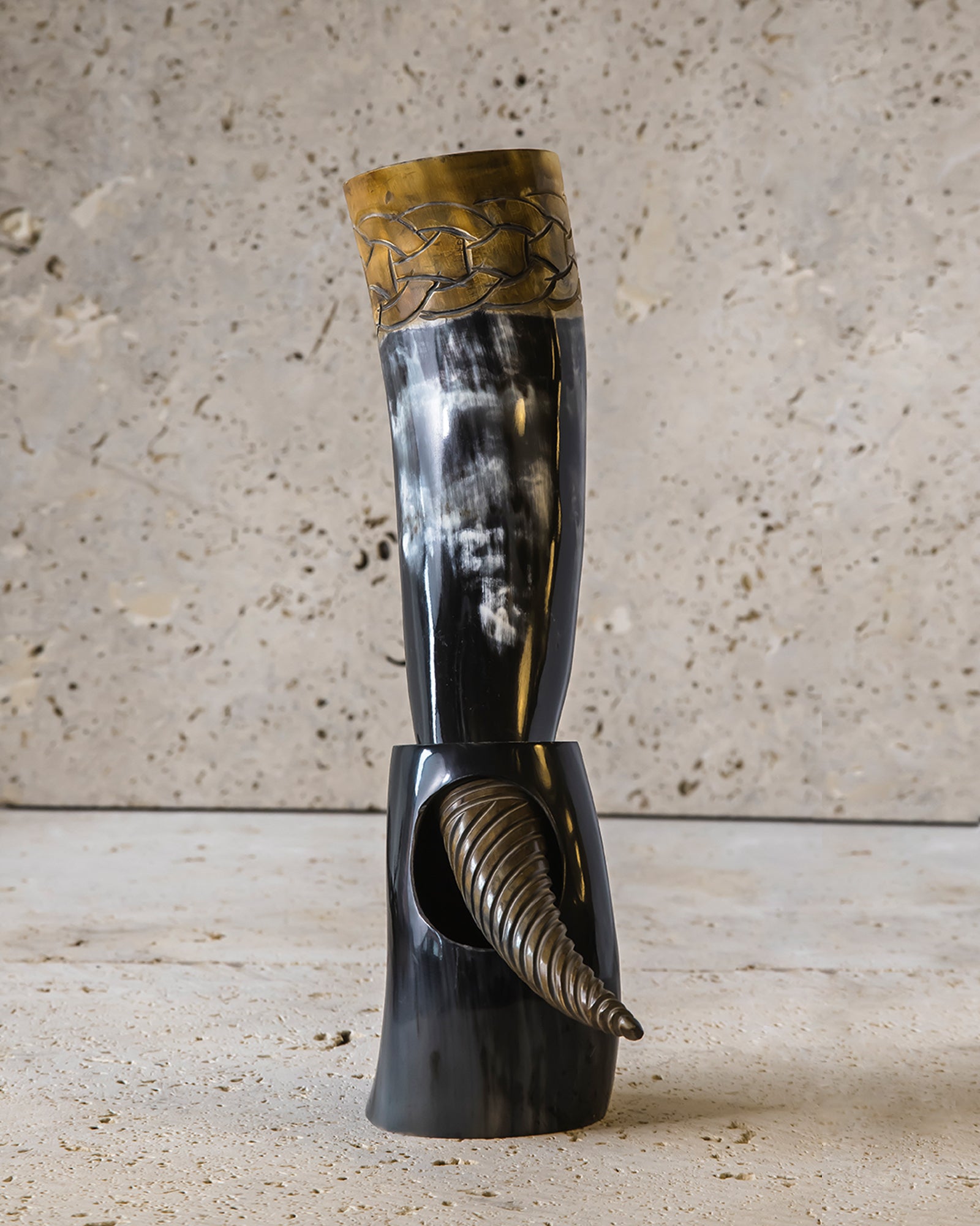 HAND-CARVED DRINKING HORN - ODIN'S RAVENS