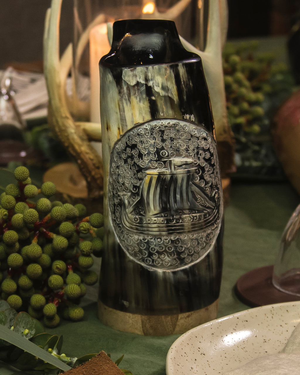 CARVED HORN MUG - DREKI