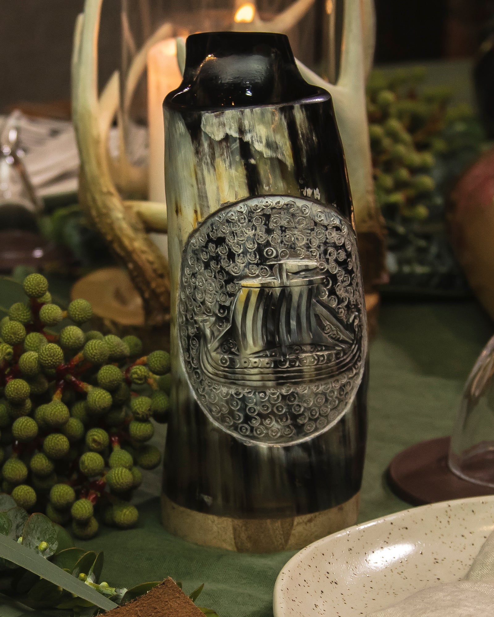 CARVED HORN MUG - DREKI